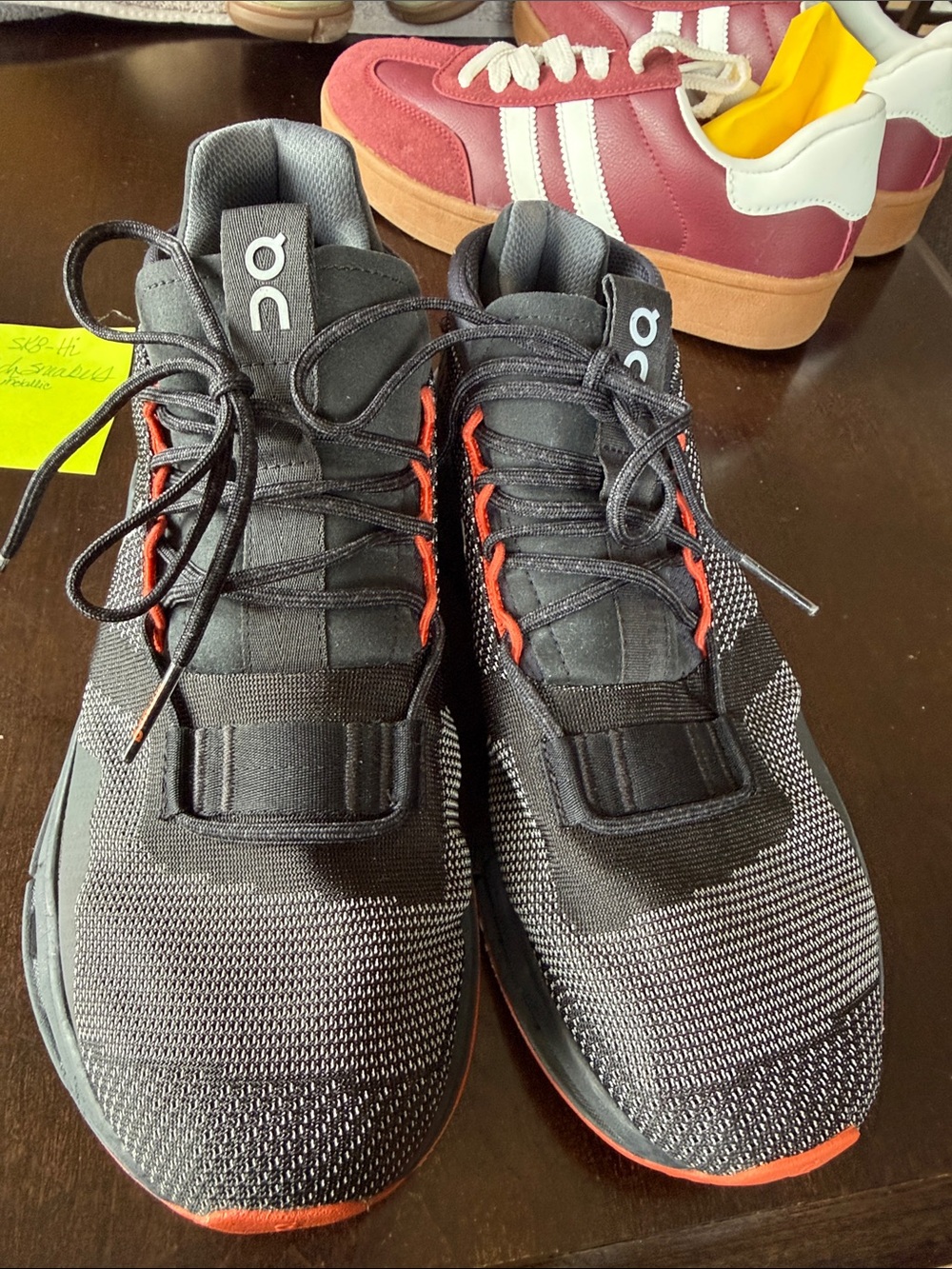On Running Men's Black with Red Trim Athletic Sneakers